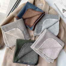 窄版双面千鸟格围巾女冬季简约情侣围脖手工锁边软糯加厚披肩围巾