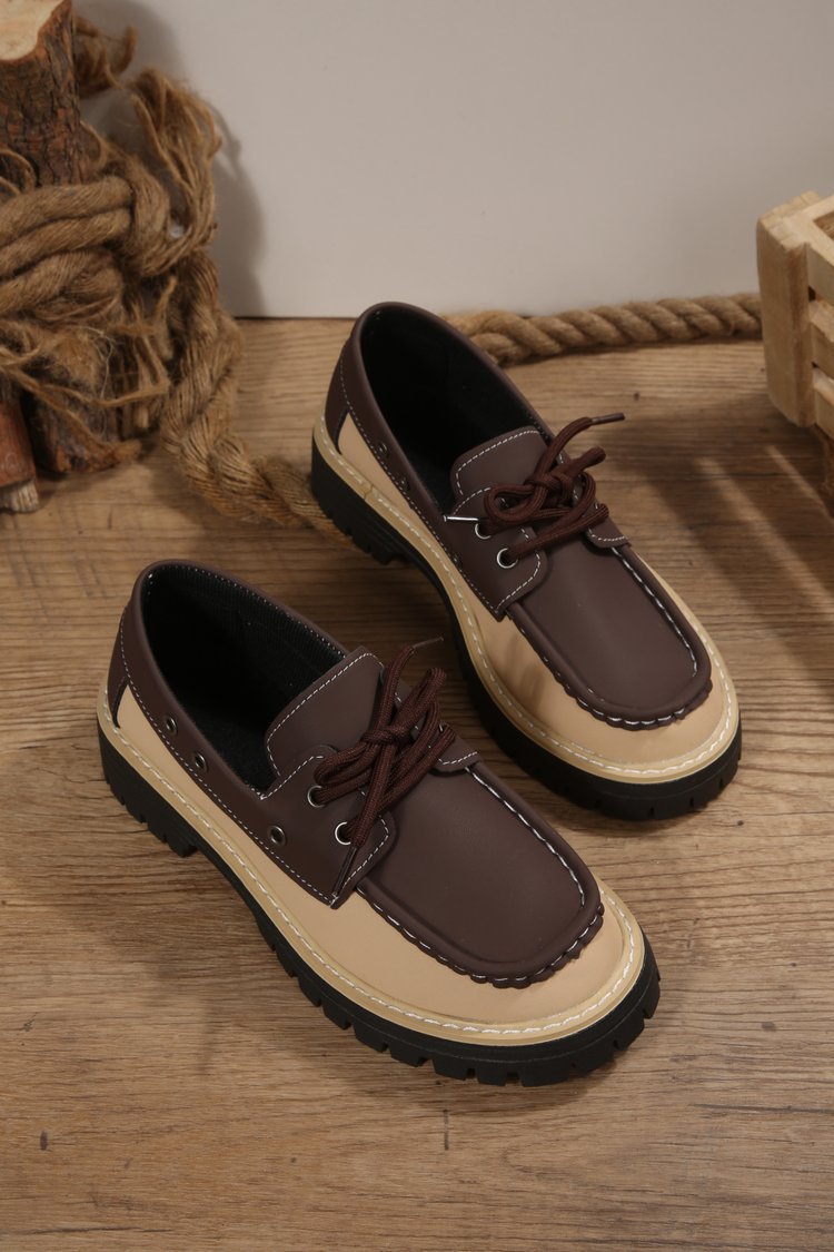 Damesloafers in grote maten met vetersluiting, kleurblokken, casual, lente, nieuwe stijl, enkelschoenen_voghion.com