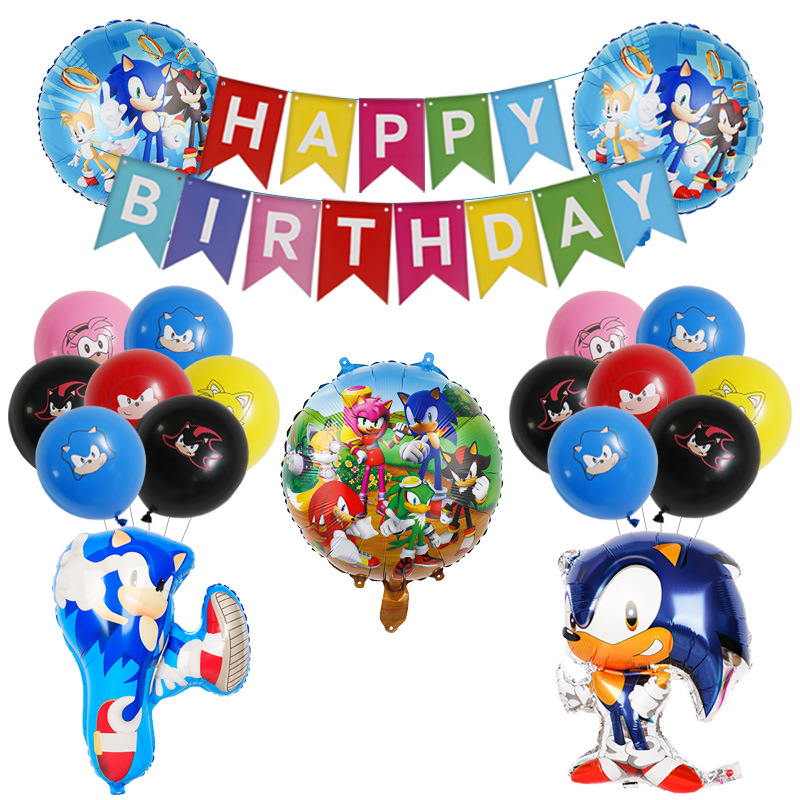 Nuevo globo de aluminio transfronterizo Sonic Hedgehog globo de cumpleaños redondo de dibujos animados globo de papel de aluminio al por mayor