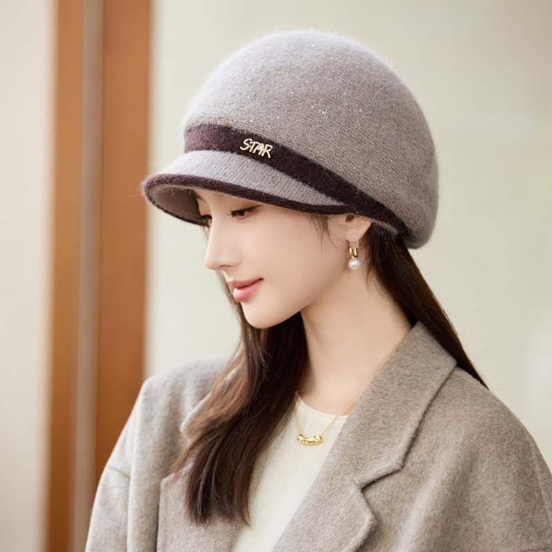 冬季帽子女气质高级感妈妈帽加厚保暖防风针织帽大帽檐显脸小盆帽|undefined