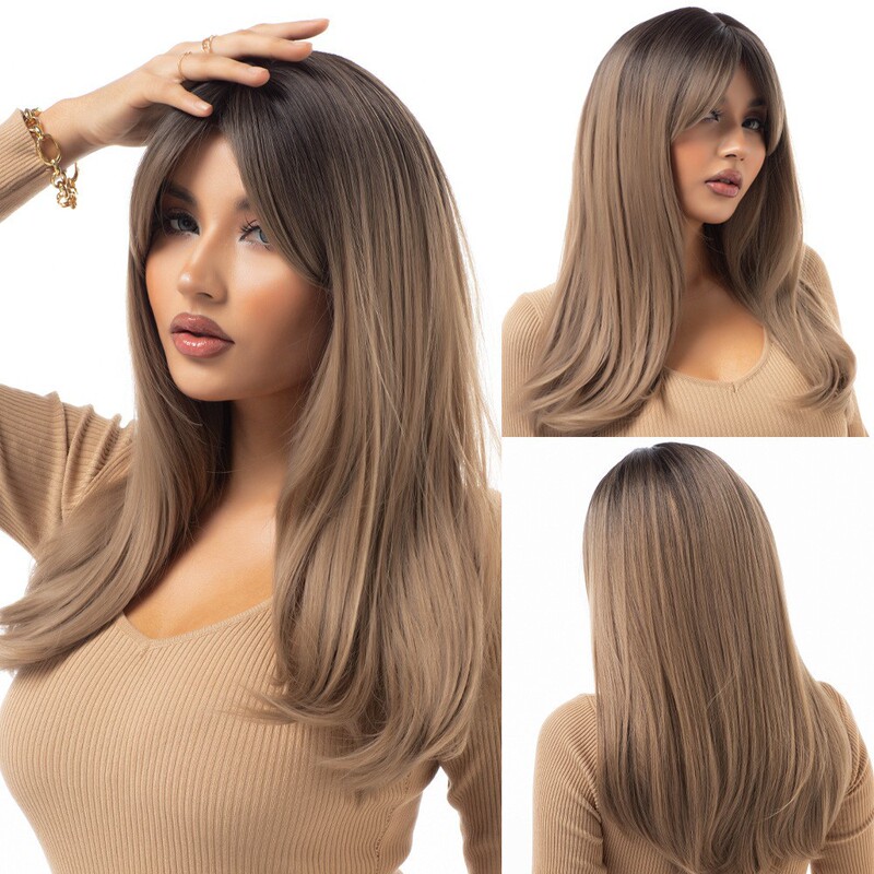 Wig Full Headpiece Stunning Black Ombre Blonde Gradient Curly Synthetic Layered Short Hair for Women