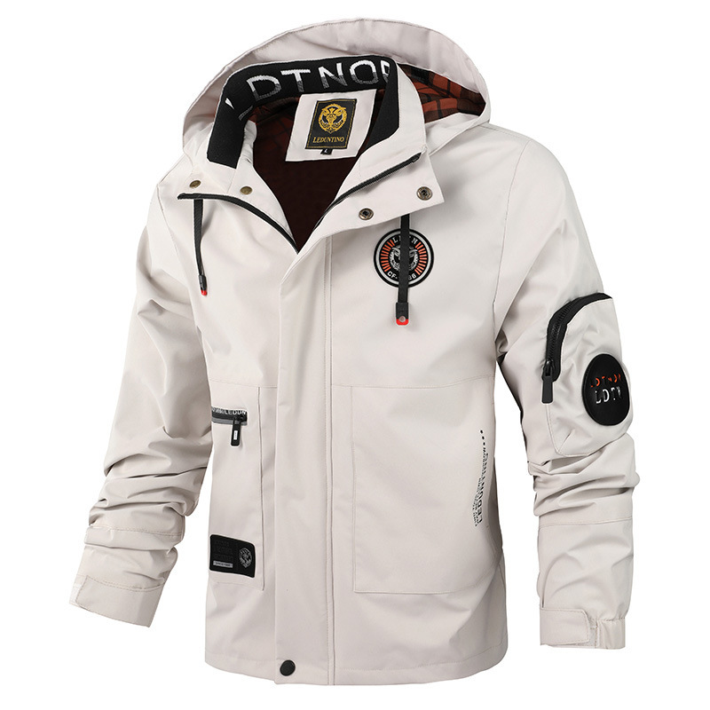 Cross-border Foreign Trade Men's Casual Jacket Parka Spring and Autumn Hooded Jacket Men's Coat Solid Color Outdoor Fashion