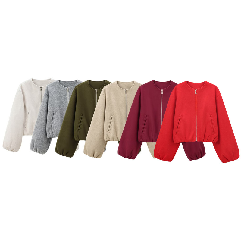 Foreign Trade 2026 Spring New Women's Clothing European and American Style Soft Pilot-Style Round-Neck Zipper Short Jacket 3046