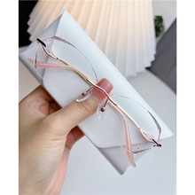 钻石切边无框眼镜近视女网上配镜可配有度数防蓝光无边框超轻镜框