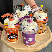 2025万圣节奶油小狗杯子蛋糕装饰南瓜幽灵Halloween贴纸甜品装扮