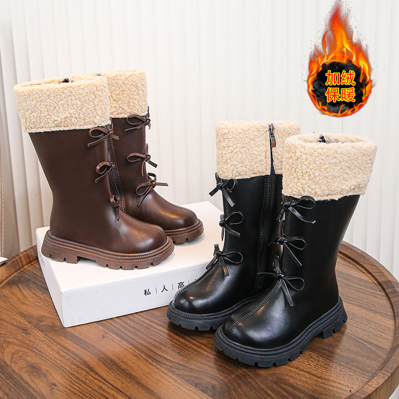 女童长靴加绒2025秋冬新款儿童冬季洋气中长筒靴高筒靴子公主皮靴