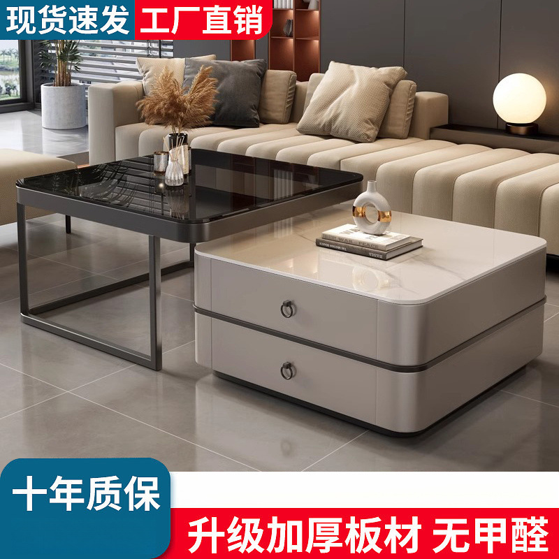 Mesa de centro de pizarra de roca, mesa de centro simple moderna de lujo ligero, sala de estar, hogar, apartamento pequeño, balcón, mesa auxiliar cuadrada italiana