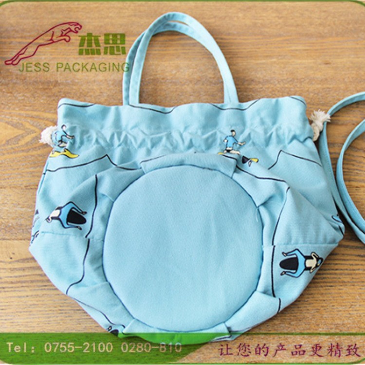 设计新款帆布复古抽绳束口袋 印花单肩包斜跨手提包量大从优