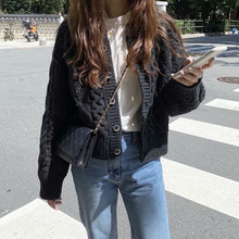 秋冬2024年新款女装上衣短款小个子复古风毛衣外套针织开衫女厚款