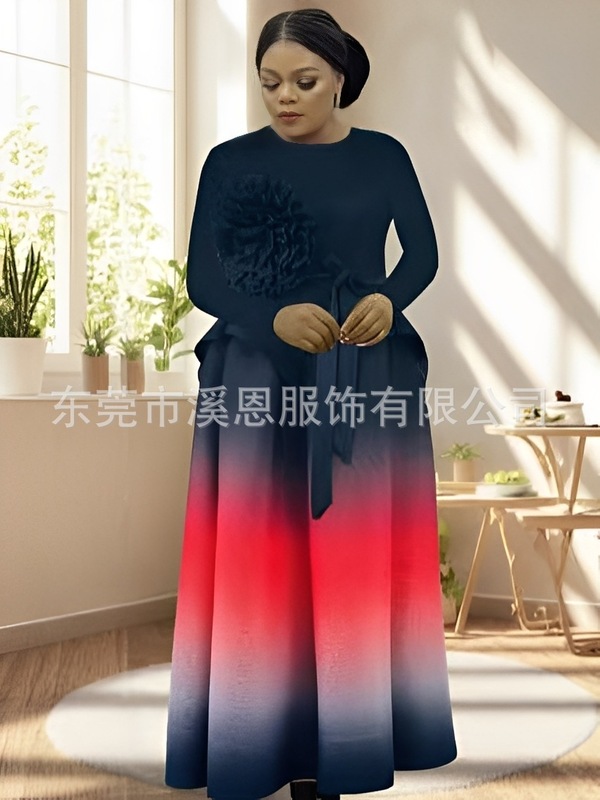 Miayki三宅跨境时尚立体花朵不规则渐变色半身长裙两件套装大码女|undefined