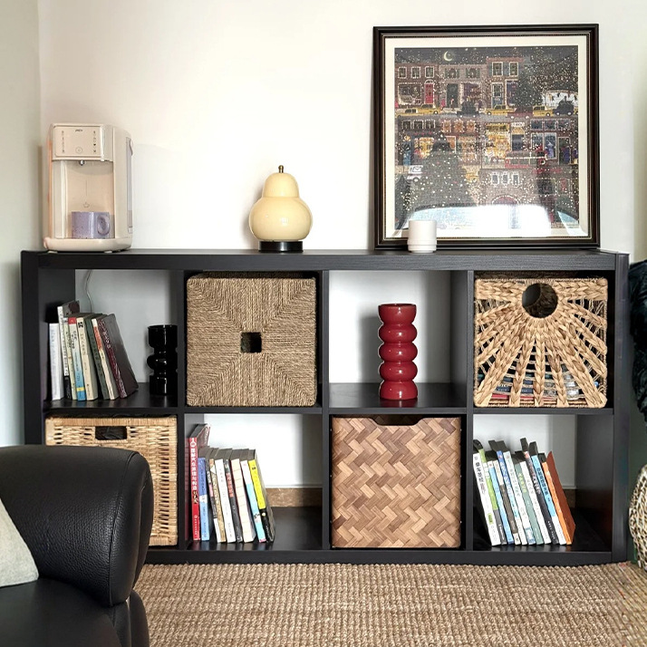 Bookshelf Floor-Standing High-End Black Floor-Standing Kalike Plaid Cabinet Sofa Side Cabinet Home Living Room Nordic Combination Bookcase