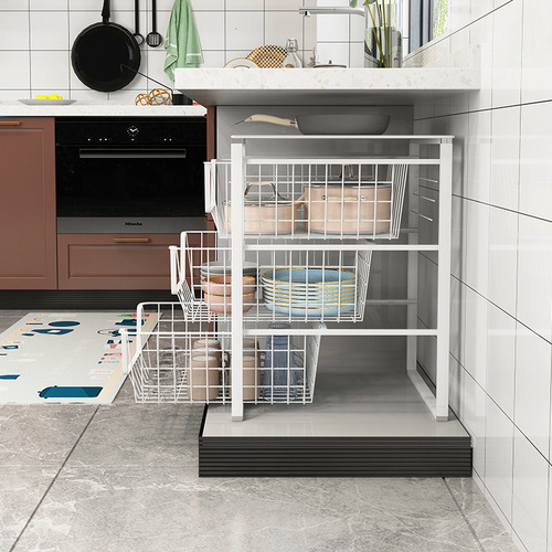 Kitchen pull basket cabinet bowl basket drawer type dishware seasoning iron double corner cabinet pull-out modification three-layer built-in