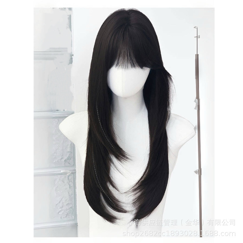 日常网红气质黑长直假发女甜美韩系逼真自然齐刘海全头套假发女|undefined