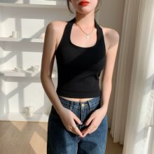 黑色挂脖吊带背心女内搭2024春夏针织设计感修身美背百搭外穿上衣