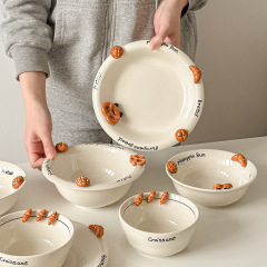 ムーニー かわいいレリーフ立体パンシリーズ 陶器食器 高価値ヨーグルト丼 デザートプレート ディナープレート