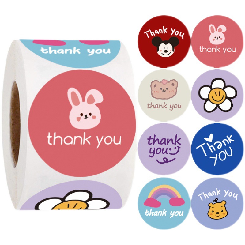 卡通萌趣500张一卷感谢贴纸儿童文具标签ins风节日礼物装饰封口贴