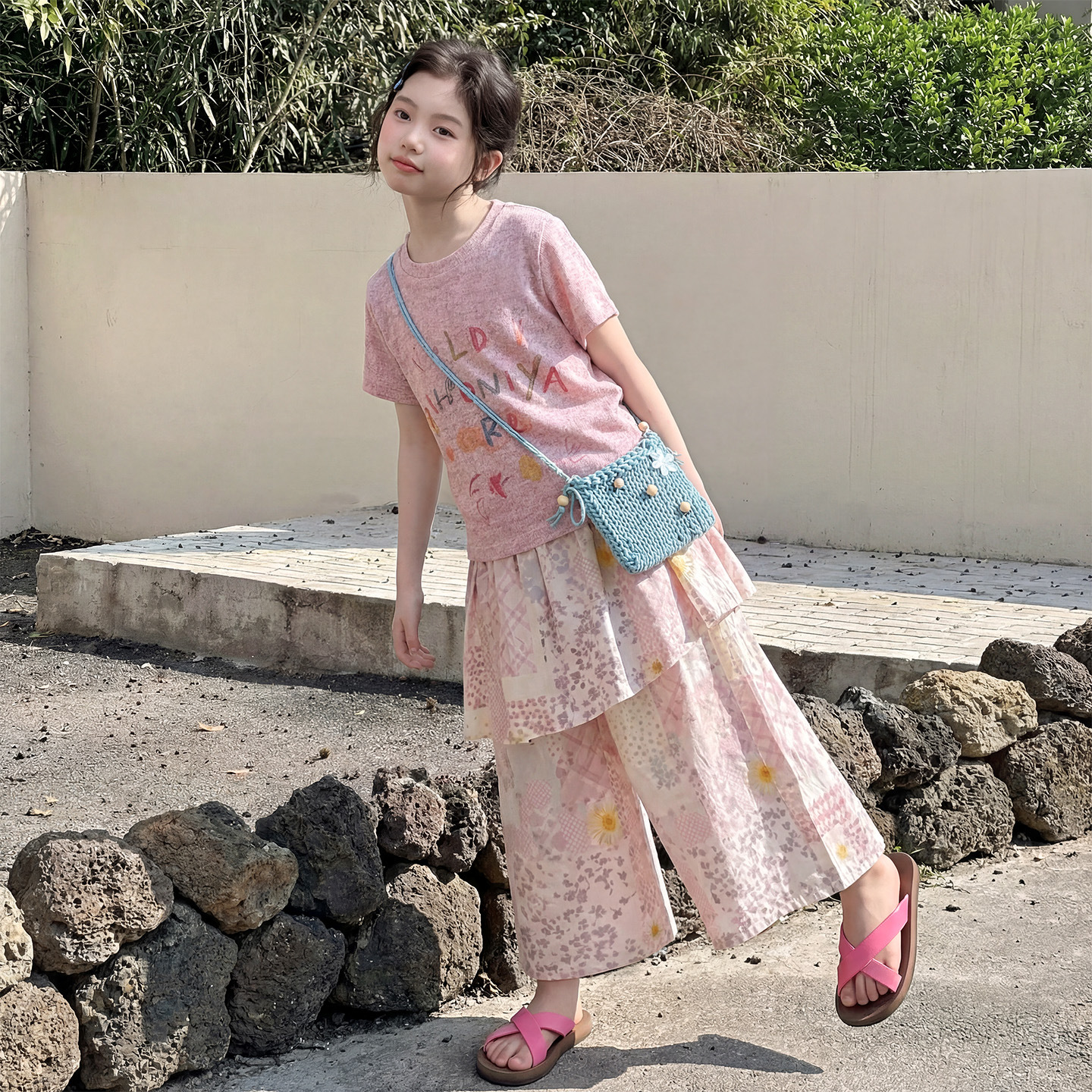 Summer children's fuchsia cartoon T-shirt, curtain, trousers, Korean style 4