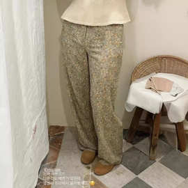 韩国 vi*pla*n 24春款 进口面料 复古花朵印花休闲裤