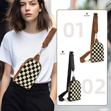 现货亚马逊热销PU棋盘格格子可拆卸多功能斜挎包单肩包腰包胸包女