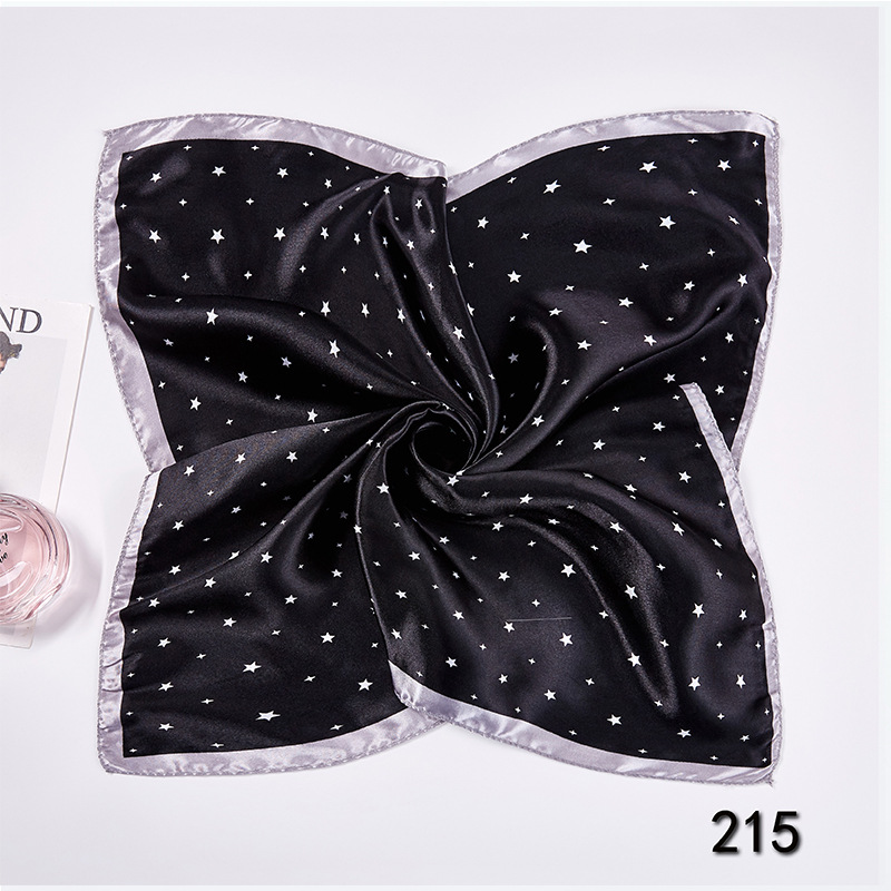 35g Weight Silk Scarf Classification Office, Daily Occasion Satin Cloth Material Star, Flower Pattern Spring&Summer Season Women's Gender Printing Design Elegant Style Women's Elegant Star Flower Satin Cloth Printing Silk Scarf 11