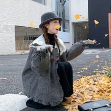 设计感蕾丝娃娃领灰色毛呢羽绒服女加厚保暖外套2025