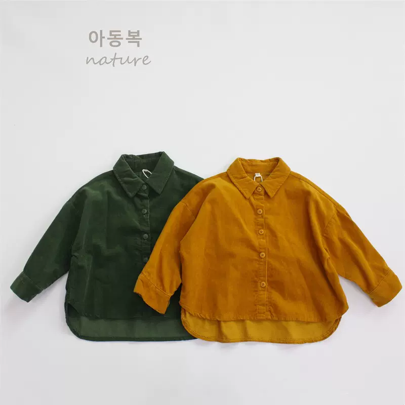 2025秋季儿童衬衫纯色女童衬衣韩版翻领灯芯绒百搭男童上衣批发