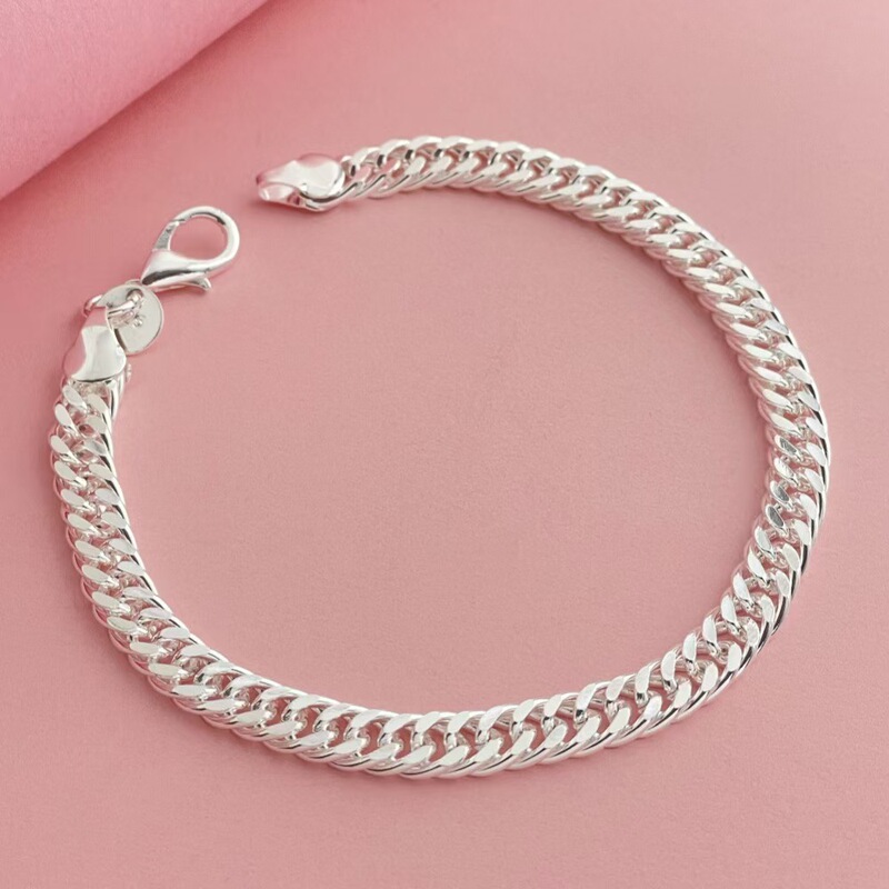 Foreign Trade Jewelry European, American, Japanese, and Korean Popular Cuban Side-Profile Men's Silver Bracelet Direct from Manufacturer, Same Style as on Douyin and Xiaohongshu