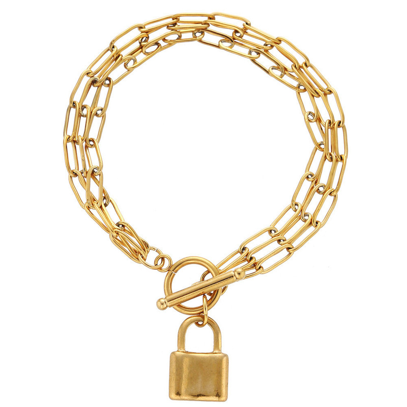 Shake Tone Same Stainless Steel Ladies Love Lock Bracelet Lock Pendant Multi-layer Chain Charm Bracelet Hip Hop Jewelry