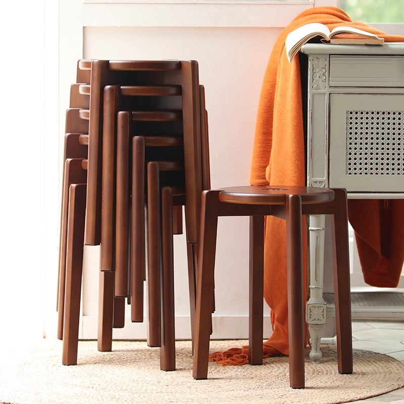 Nordic Solid Wood Round Stool Home Wooden Bench Living Room Fashion Creative Small Stool Modern Dining Table Stool Adult Dining Stool