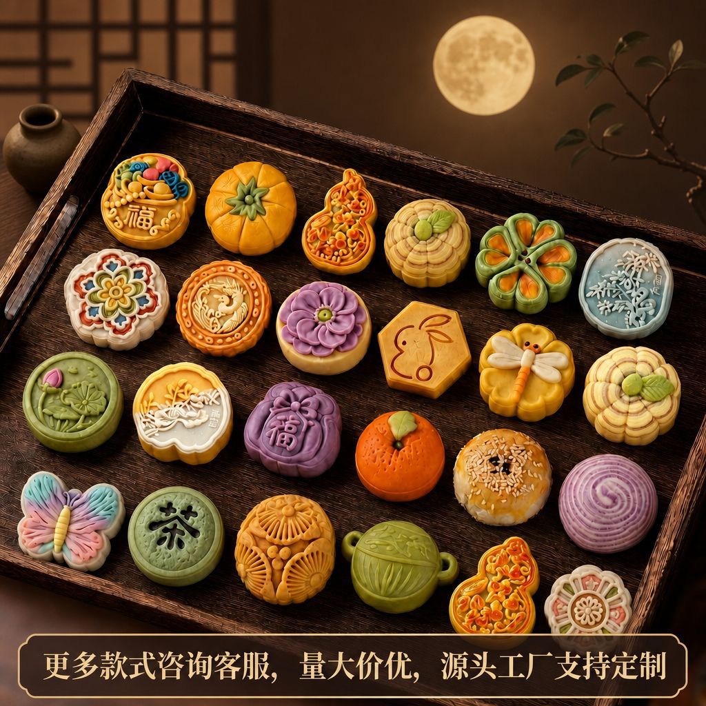 中秋团购米月饼批发广式酥皮蛋黄月饼桃山皮流心月饼散装送礼糕点