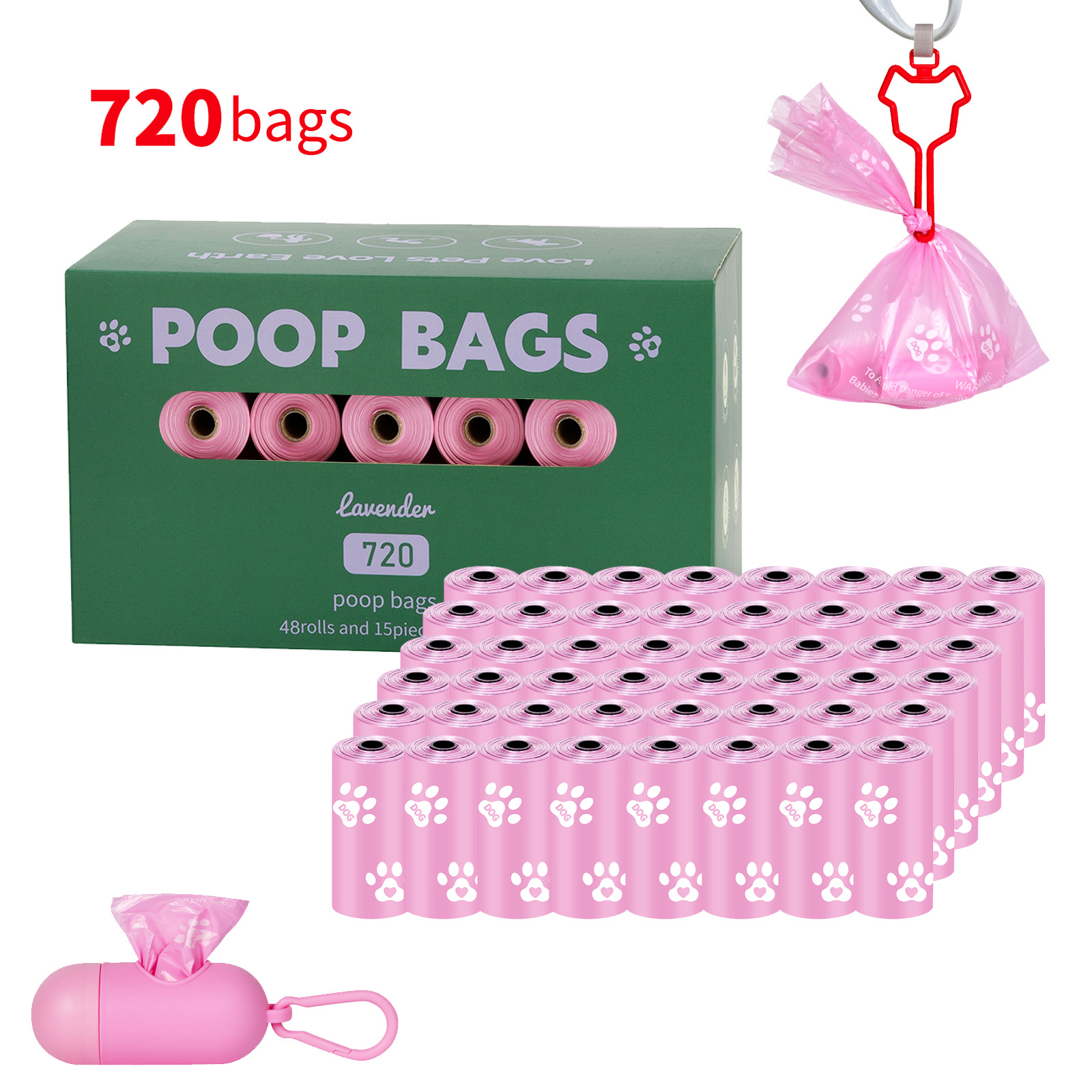Nueva bolsa de mierda degradable ecológica para perros, bolsa de heces portátil, dispensador de clip de manos libres, bolsa de basura para mascotas