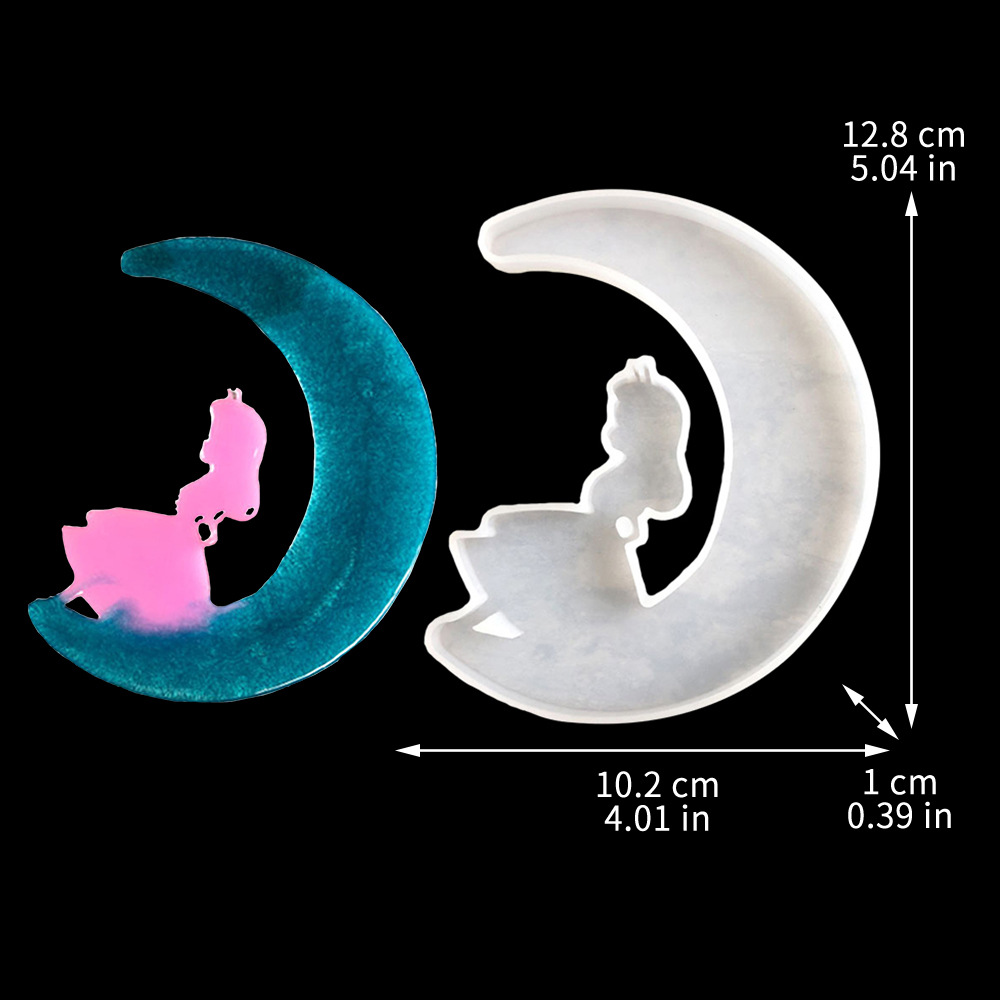 Chica en la Luna, cola de pez, Lobo, espejo de gato epoxi molde de silicona