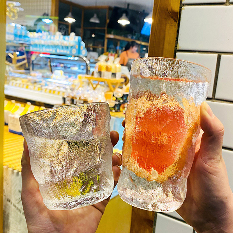 Patrón de glaciar de verano simple jugo de leche taza de vidrio whisky cerveza creativa transparente de alto aspecto taza de agua