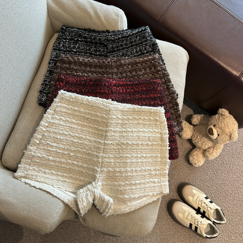 Autumn and Winter Tweed High-Waisted Casual Shorts Hot Girl Boot Pants Women Black Brown Red