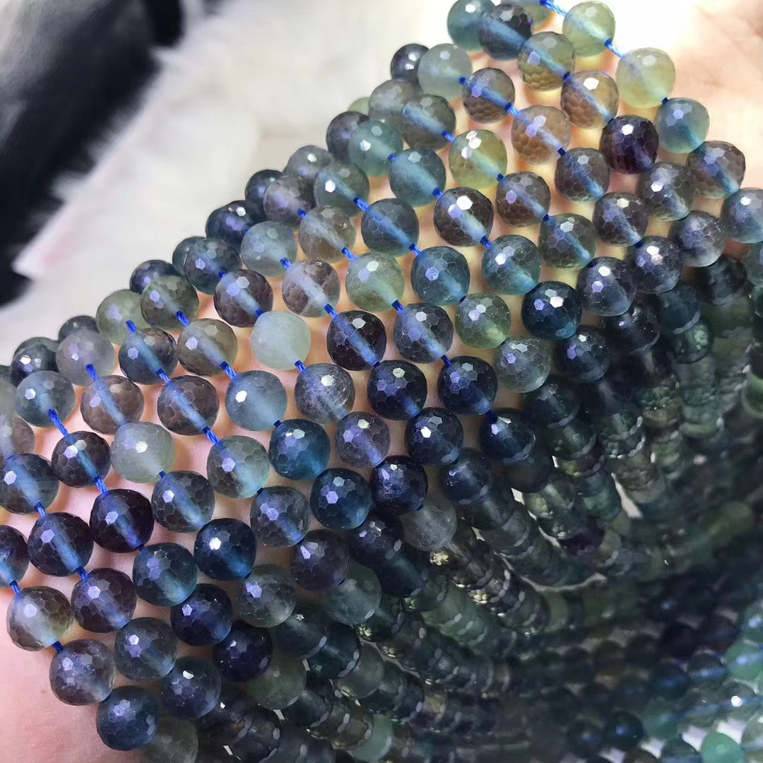 天然彩萤石水晶刻面散珠半成品女手链项链diy手工饰品切角串珠