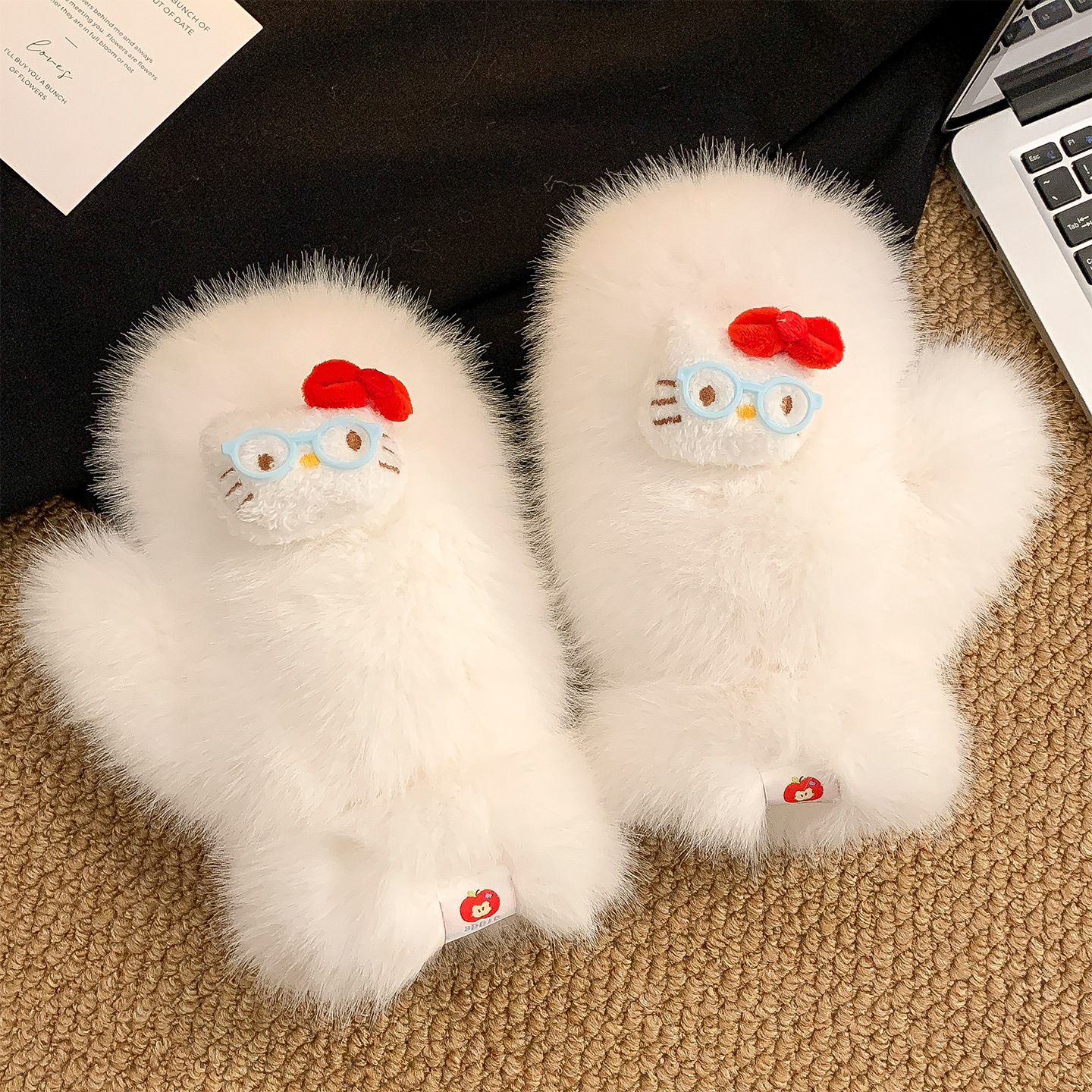 Guantes de peluche para mujeres en invierno engrosado con dedos todos incluidos lindos estudiantes de ciclismo caliente en invierno
