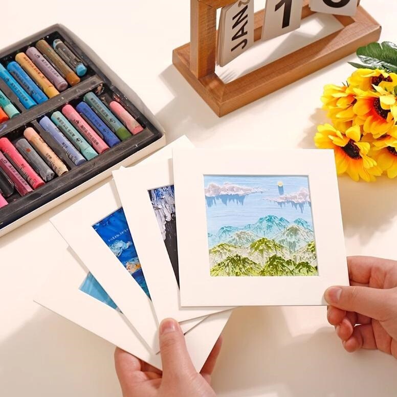 Square Painting Collection and Preservation Cardboard Frame Oil Pastel Holder Album Picture Frame Paper Small Photo Frame Oil Pastel Belt