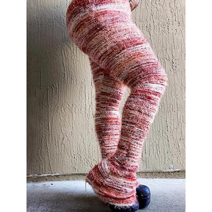 T 52350 Colorful Stripe Furry Pants ��ʗl�yëëѝ�W����