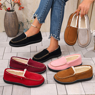 Cross-border 2024 winter new warm casual bean shoes women's mark line round head all-inclusive cotton shoes