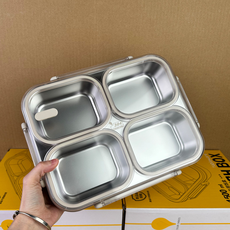 Fiambrera calefactable en microondas, anti-olor, caja bento para estudiantes de acero inoxidable 304, caja de conservación sellada de tres compartidos