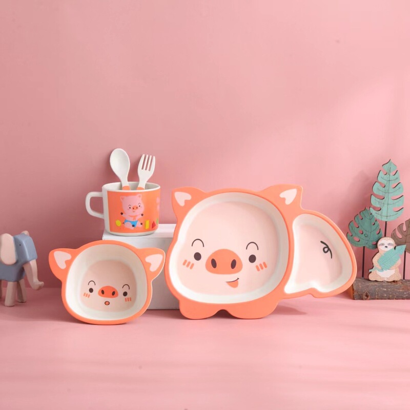 Cute Piglet Melamine Children's Tableware Set Kindergarten Baby Dining Plate Infant Supplementary Food Bowl Tableware Cute Piglet Melamine Children's Tableware Set Kindergarten Baby Dining Plate Infant Supplementary Food Bowl Tableware