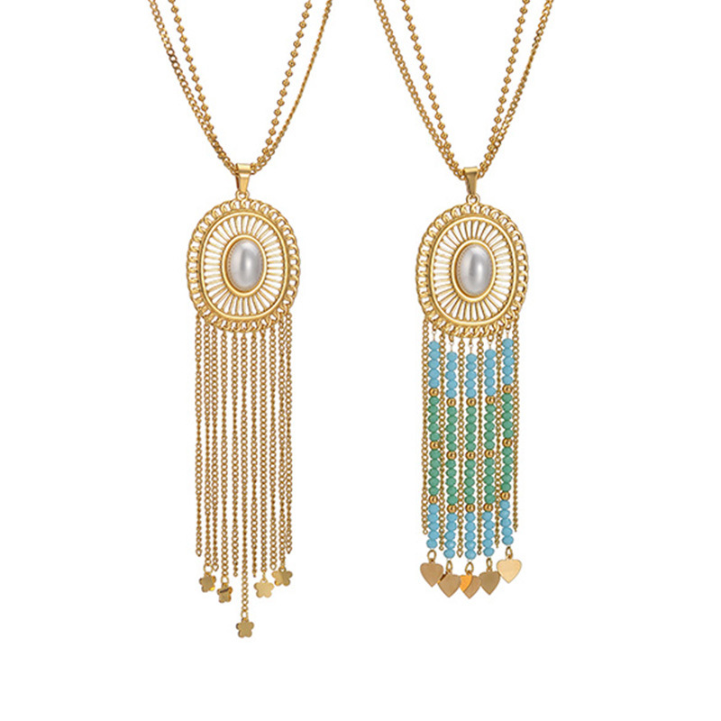 ethnic necklace pearl with tassels