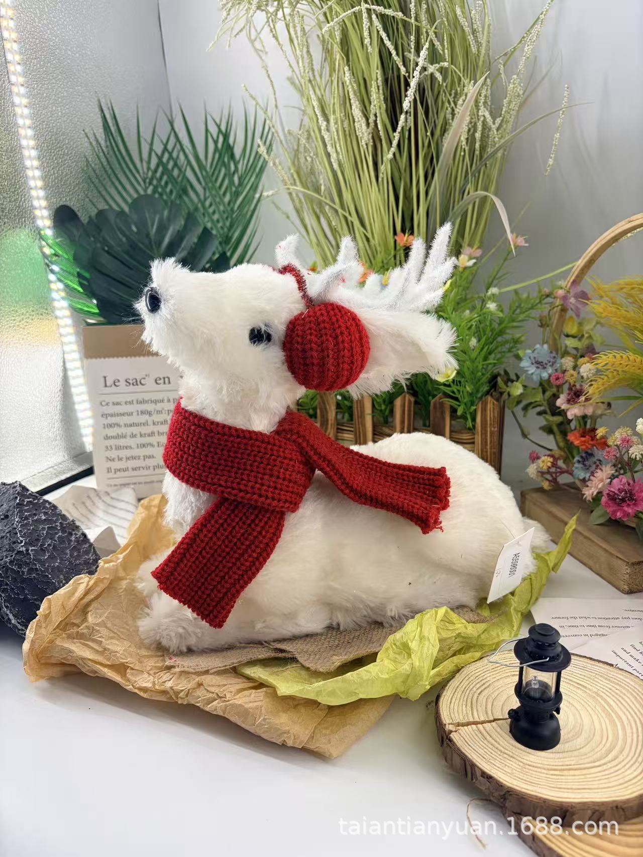 Oreo rojo envoltura cuello manta blanca de ciervo artesanía decoración navideña decoración de tiendas de hogares en línea al por mayor