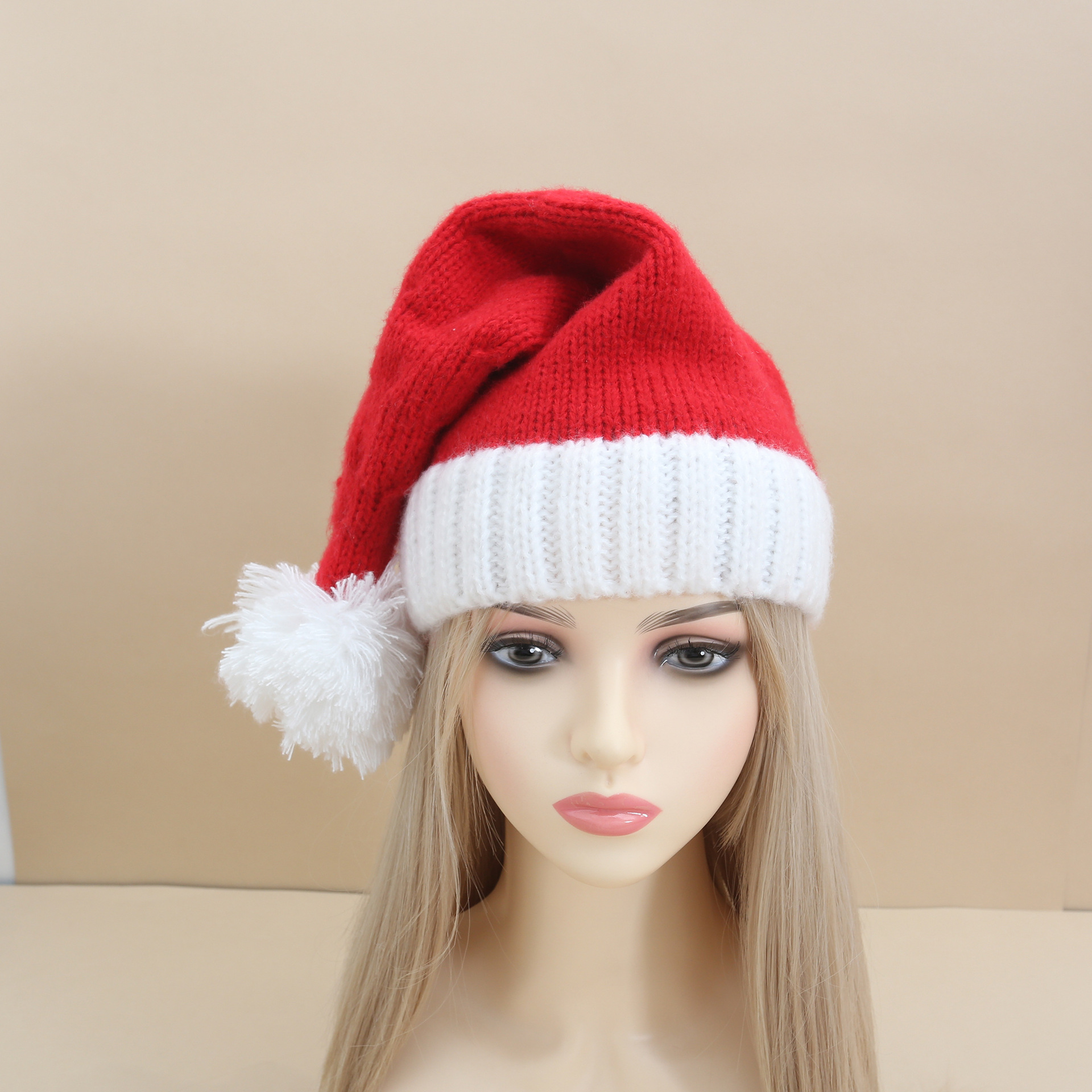 Cappello rosso classico per genitori e figli, spesso lavorato a maglia, per Natale, autunno e inverno, transfrontaliero, europeo e americano_voghion.com