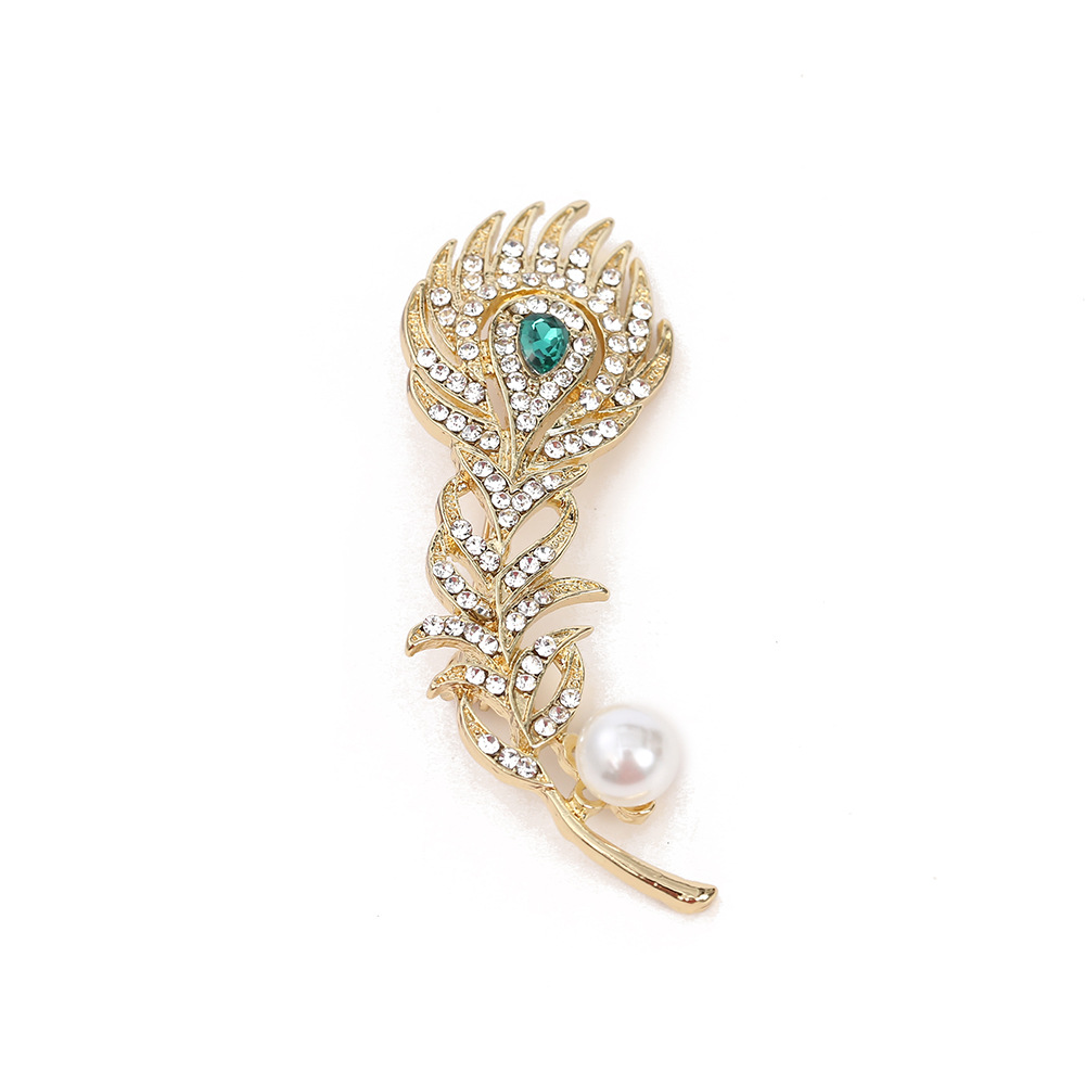 Retro Vintage Style Pin Leaf Peacock Colorful Alloy Feather Zircon Unisex Corsage display picture 20