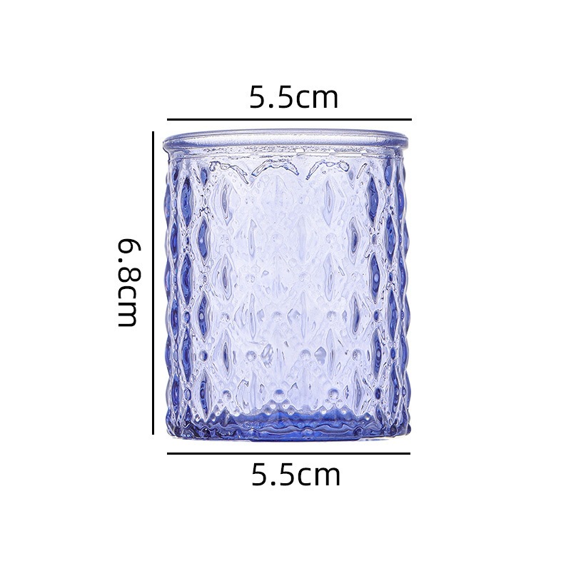 Transfronterizo Amazon para el conjunto de vela de vidrio en relieve, taza de cera de banana de color, candelabro a rayas, patrón de diamante