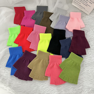 Winter New Half Finger Candy Color Knitted Gloves Women's Outdoor Cold-proof Gloves Office Student Warm Gloves Wholesale