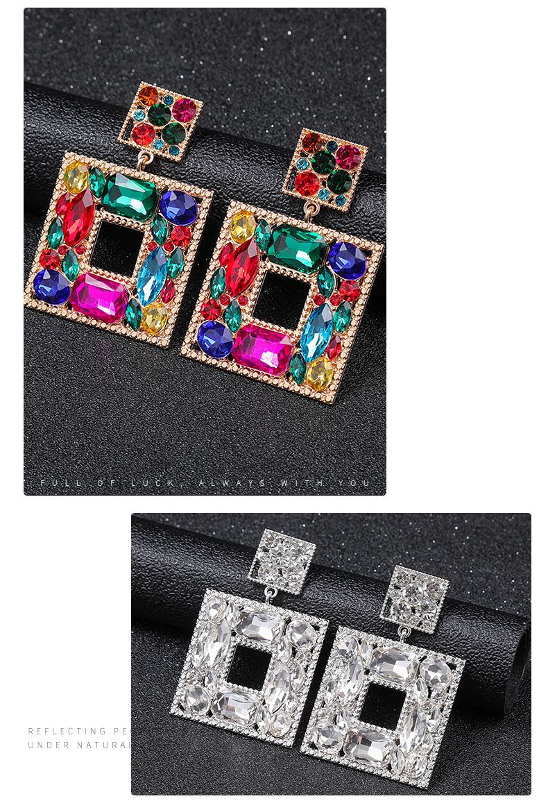 1 Pair Quantity Exaggerated Square Alloy Inlay Rhinestones Women's Earrings 1 Pair