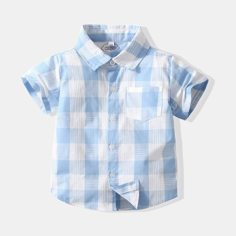 Camisa de manga corta de algodón para niños camisa de manga corta de algodón para niños solapa de tela escocesa delgada ropa de verano