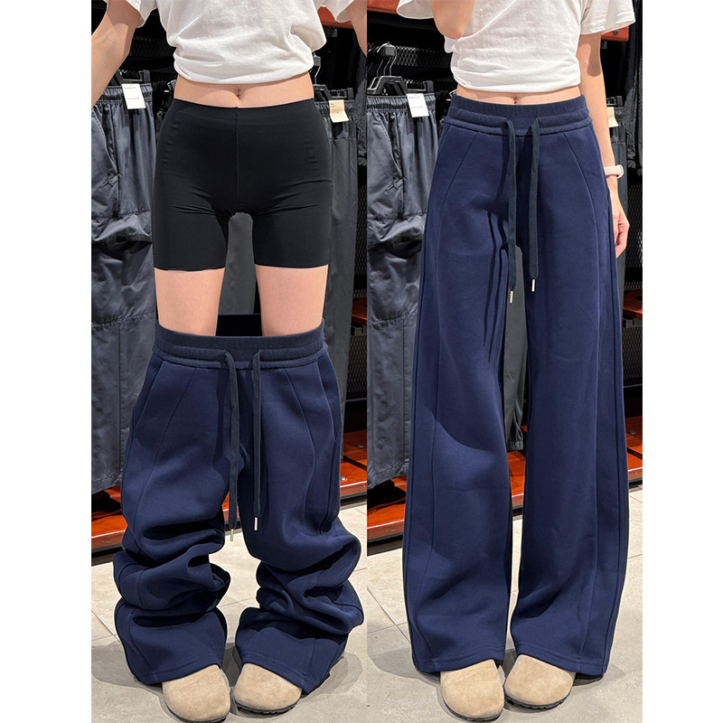 Navy Blue Lulu Slim-Fit Sports Sweatpants for Women, 2026 Winter New High-Waisted Slimming Fleece-Lined Petite Wide-Leg Pants Navy Blue Lulu Slim-Fit Sports Sweatpants for Women, 2026 Winter New High-Waisted Slimming Fleece-Lined Petite Wide-Leg Pants